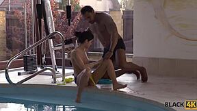 playful swimming lesson turns into black4k interracial doggystyle pounding for shaved teen