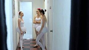 Us ballerinas suck our instructor's thick cock together