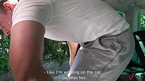 cumshots explode on pickup whore's fat tits in van backseat blowjob!