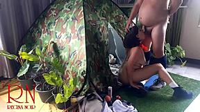 A stranger dominates nudist pussy deep in camping woods