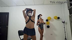 Slutty brunettes with saggy natural tits dance erotically for boyfriend fuck