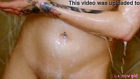 gorgeous blonde milf takes steamy shower interview casting daddy!