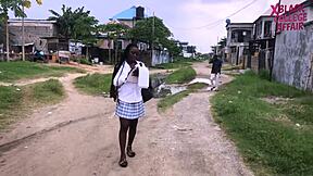 Ghana street boy skips class to bend horny schoolgirl over desk for rough black cock doggystyle pounding in classroom