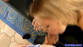 Classy British mature slurps cock in hairy FFM threesome!