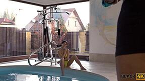 playful swimming lesson turns into black4k interracial doggystyle pounding for shaved teen