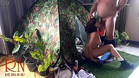 A stranger dominates nudist pussy deep in camping woods