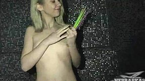 18yo blonde spinner lil karla stretches pink pussy with glowstick