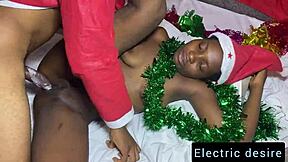 skinny ebony baddie unwraps big cock santa's monster creampie hours before xmas