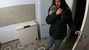 cum explodes on downjacket after dirty anal fingering