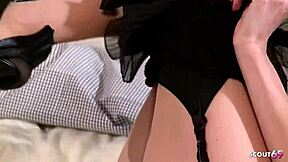 Skinny Teen's Saggy Natural Tits Ravaged by Big Dick in Lingerie