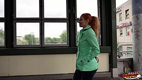 Skinny redhead Luciana squirts on big cock during German pickup casting