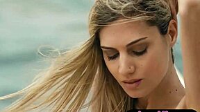 SLENDER BLONDE ITALIAN MILF STRIPS PETITE BODY ON BEACH OUTDOOR