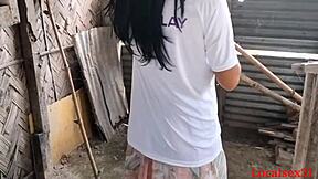 Bangladeshi Girlfriend's Hairy Pussy Fucked Doggy Outdoor by Boyfriend