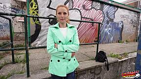 Skinny redhead Luciana squirts on big cock during German pickup casting