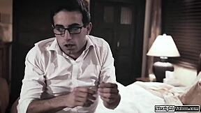 stepsister lets virgin stepbro slide in her shaved pussy