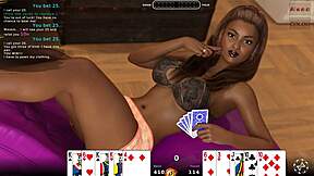 yanet strips in spicy poker hentai with creampie luck