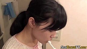 Japanese teen lesbians grope small tits masturbate vaginas