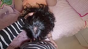 Stepmom milf bends over begging stepson for deep creampie in her wet pussy