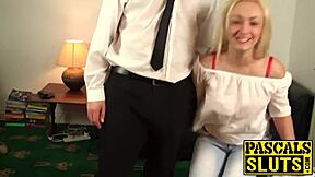 Sexy blonde mature gags deep on fat cock before bent over doggystyle pounding and cowgirl riding