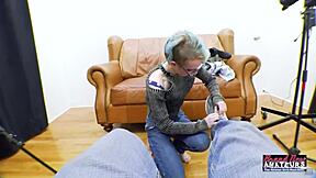 my blue haired coed raven deepthroats cock while fingering shaved pussy