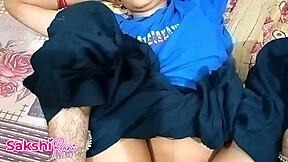 Skinny mature indian milf with big natural tits and hairy pussy gets fucked doggystyle on birthday after tshirt roleplay