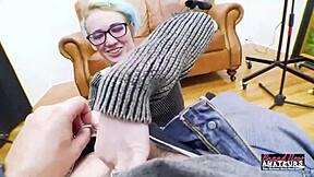 my blue haired coed raven deepthroats cock while fingering shaved pussy