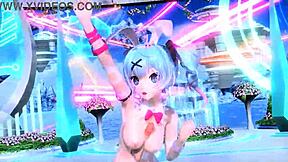 hatsune miku's huge tits ass explode from nude rabbit diva costume