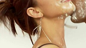 Small-titted British bitch slurps banana on whipped cream dick