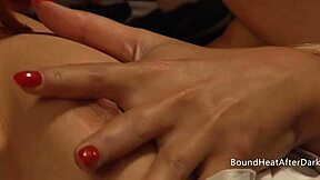 submissive lesbian slave in white lingerie fingered by dom mistress