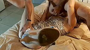 Cotton beaded dress clings tight during deep blowjob rimming and hard fucking!