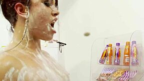 Small-titted British bitch slurps banana on whipped cream dick