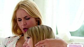 stepmom facesits blonde teen to teach pussy licking lesson beaver muff dive!!