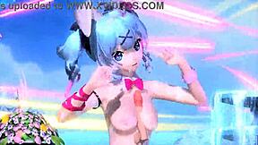 hatsune miku's huge tits ass explode from nude rabbit diva costume
