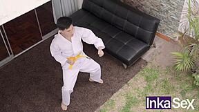 Young Karateka Seduces Stepmom's Huge Ass Fills Her Anus with Thick Cum