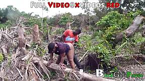 Horny fat ebony teen fucked doggystyle hardcore in the bush uncensored