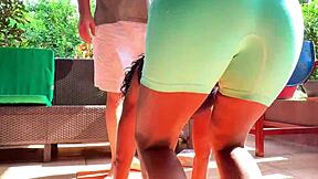 Stepdad spots my yoga pose and craves my tight young pussy lips?