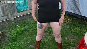 filthy kiwi milf pisses publicly at campground with campers watching