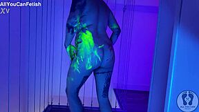 imagine curvy chubby girl in glasses body paint stripping thong off big ass for fetish twerk dance