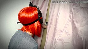 Ginger amateur casually finds gloryhole and teases blowjob in homemade setup