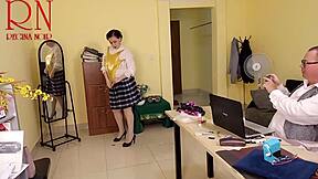 yoga babe regina noir flashes tight pussy at work then clothes rip