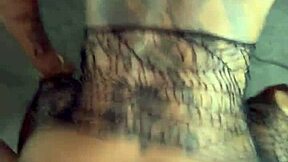Sexy ebony stripper in fishnets lingerie rips clothes takes big black cock creampie pov sloppy