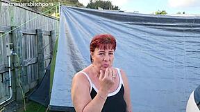 filthy kiwi milf pisses publicly at campground with campers watching