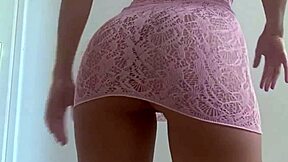 Fitness model in tight dress begs neighbor for cock over the fence