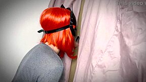 Ginger amateur casually finds gloryhole and teases blowjob in homemade setup