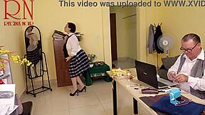 yoga babe regina noir flashes tight pussy at work then clothes rip