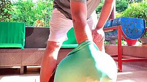 Stepdad spots my yoga pose and craves my tight young pussy lips?