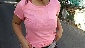 horny brunette sucks dick on street in risky outdoor closeup