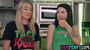 stepsisters sauce challenge turns into big cock threesome pounding