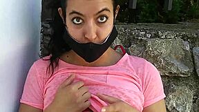 horny brunette sucks dick on street in risky outdoor closeup