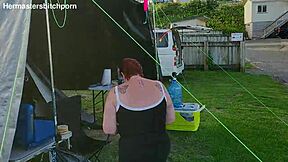 filthy kiwi milf pisses publicly at campground with campers watching